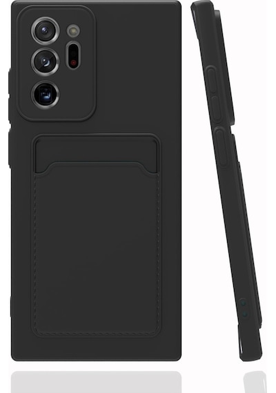 Fibaks Galaxy Note 20 Ultra Uyumlu Kılıf Kamera Korumalı Kartlıklı Cüzdanlı Kırmızı Tuşlu Siyah Kapak