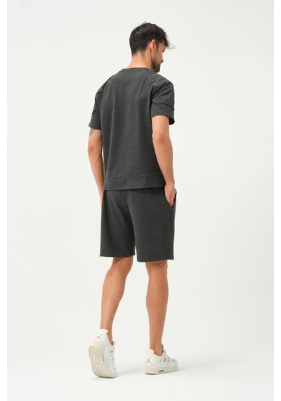 Erkek Kol Detaylı T-shirt Antrasit