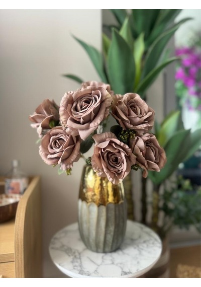 Yapay Çiçek 7li Gül Demeti 40 30cm 1.kalite Büyükboy Kahverengi