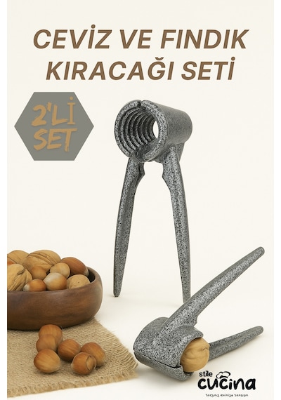 Ceviz Ve Fındık Kıracağı Seti Paslanmaz Çelik, Ergonomik, Profesyonel Kullanıma Uygundur Gri