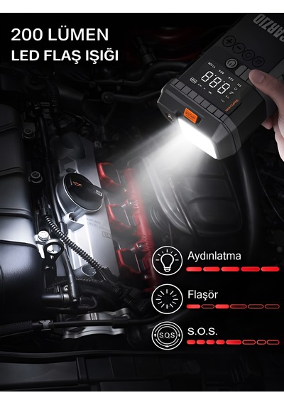 12000mah 12000a 150 Psı Akü Takviyeli Oto Bisiklet Motosiklet Hava Kompresörü Lastik Şişirme Pompası Siyah - Abs+