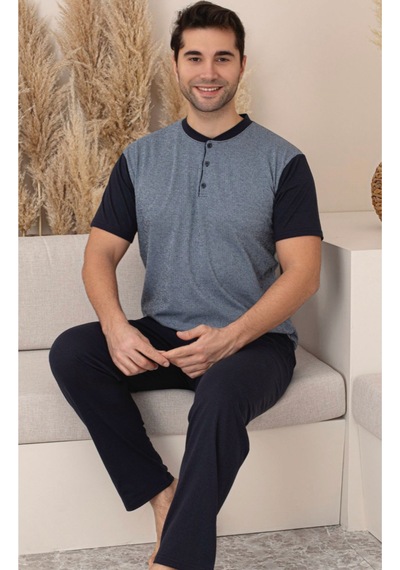 Mh Moony Homewears Kısa Kol 2'li Şık Soçi Erkek Pijaması Siyah Ve Gri Mh Moony Homewears Kısa Kol 2'li Şık Soçi Erkek Pijaması Siyah Ve Gri