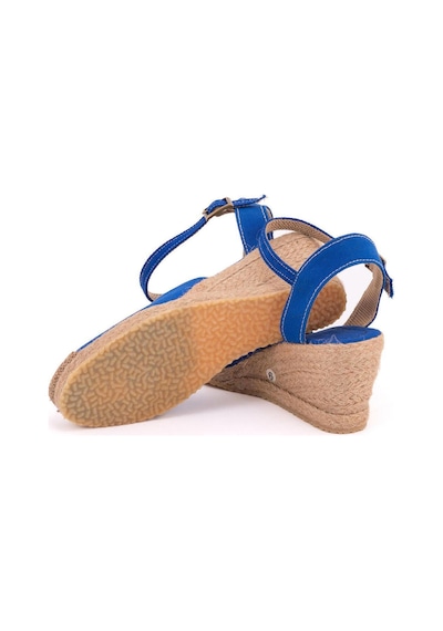 Star Tombis Gerçek Elişi Topuğu Açık Bilekten Bantlı Dolgu Topuk Keten Hasır Espadril Handmade Saks Saks Mavi