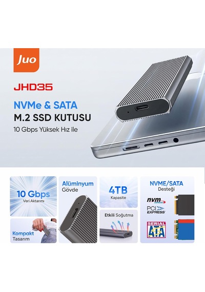Jhd35 M.2 Sata Ve Nvme Ssd Dual Protocol Disk Kutusu Type-c Usb 3.1 10gbps Alüminyum 4tb Destekli Harici Ssd Disk Kutusu