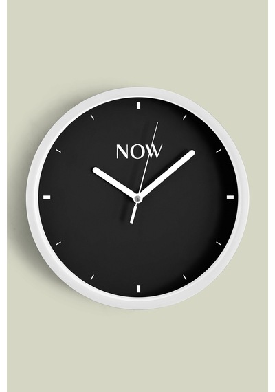 Modern Yazılı Tasarım - '' Now - Şimdi '' Duvar Saati - 25cm - Önü Camlı Beyaz Kasa-jh0718 Beyaz