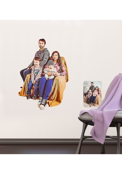 Kişiye Özel Tam Boy Aile Karikatürlü Duvar Sticker (50X70Cm)-2