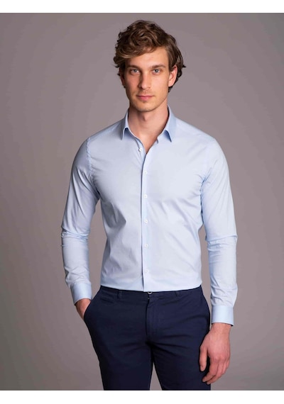 Dufy Açık Mavi Erkek Ekstra Slim Fit Düz Klasik Yaka Uzun Kol Gömlek - 36222-mavi Mavi