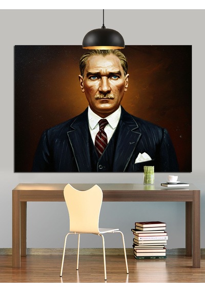 Koyu Fonlu Atatürk Portresi Dekoratif Kanvas - Mdf Ahşap Tablo