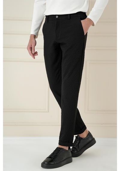 Efor Slim Fit Waffle Kumaş Esnek Pamuk Siyah Pantolon P 1168 Siyah
