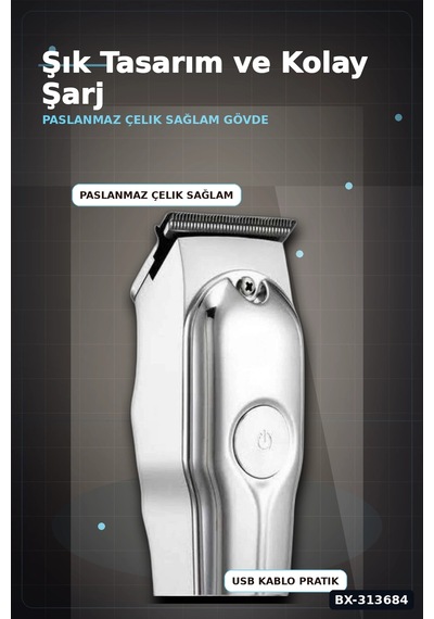 Lexroo Şarjlı Saç Sakal Düzeltici Tıraş Makinesi Seti 3 Taraklı 4