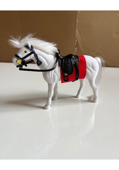 Floklu At Hayvan Oyuncak Beyaz At Horse Kaliteli Ve Gösterişli At 14 Cm X 11 Cm