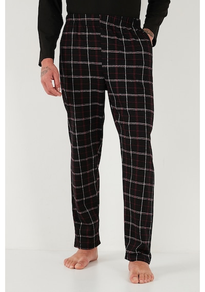 Buratti Ekoseli Pamuklu Regular Fit Yüksek Bel Bisiklet Yaka Erkek Pijama Takımı 6574000 Siyah