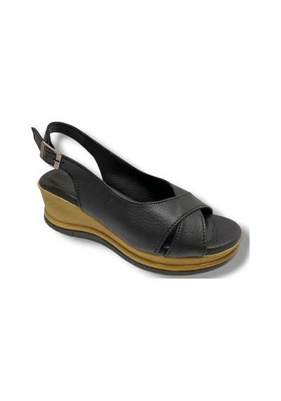 C-shoes Ka06-25 Deri Anatomik Dolgu Topuk Kadın Sandalet Siyah