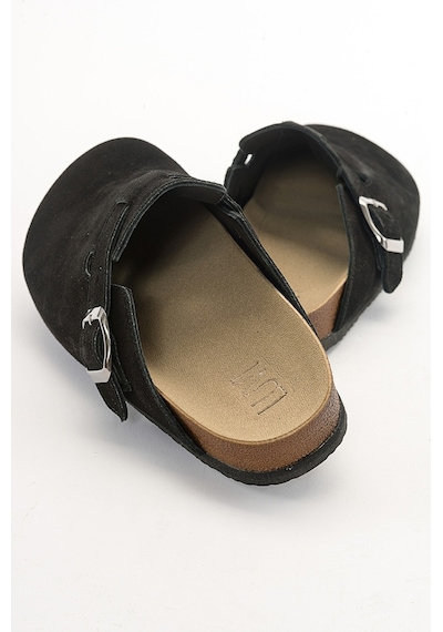 Luvishoes Gons Siyah Süet Deri Kadın Terlik Siyah