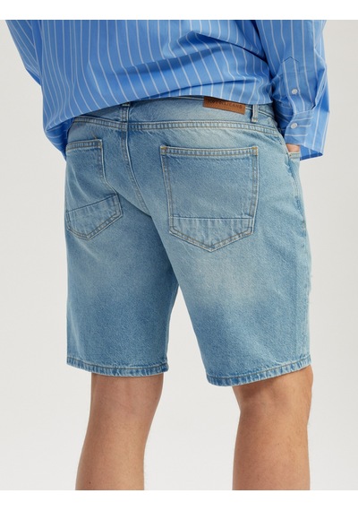 Koton Pamuklu Yırtık Detaylı Bermuda Slim Fit Jean Şort Orta İndigo 5sam40005ıd İndigo
