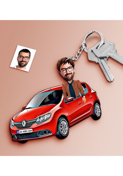 Kişiye Özel Bay Renault Sandero Figürlü Plakalı Ahşap Karikatür A