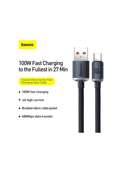 Crystal Shine Usb-a - Type-c Hızlı Şarj Veri Kablosu 100w 5a 1,2m Siyah İphone İle Uyumlu Değildir