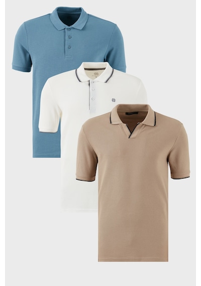 Buratti Pamuklu Regular Fit 3'Lü Paket Erkek Polo Yaka T Shirt 59029641827S3 Vizon-Beyaz-Mavi
