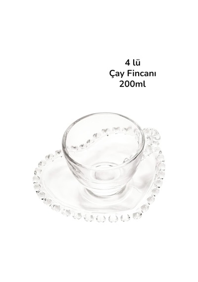 Kalp Detaylı Cam Çay Fincanı, Kahve Takımı 200ml Diğer