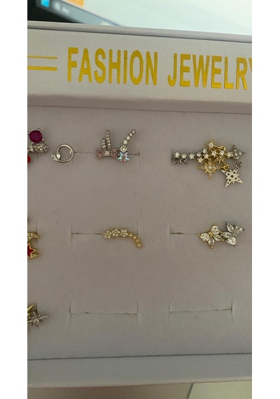 7 Çiçek Taşlı Gold Tragus Helix Pearsing Kıkırdak Küpe Çelik Renkli