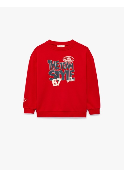 Koton Üç İplik Bisiklet Yaka Uzun Kollu Baskılı Sweatshirt Kırmızı 7wkb10332tk