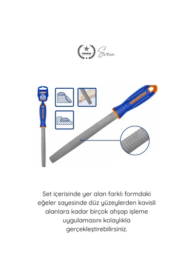 Eğeseti 3 Parça Ahşap Eğe Seti 200 Mm Orta Pürüzlü Düz Yarım Yuvarlak Yuvarlak Törpü Ergonomik Sap