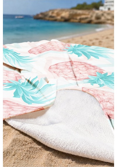 Ananas Tropikal Zigzag Plaj Havlusu - Pastel Bohem Pembe Turkuaz Hızlı Kuruyan Mikrofiber Havlu Kumlu Leylak