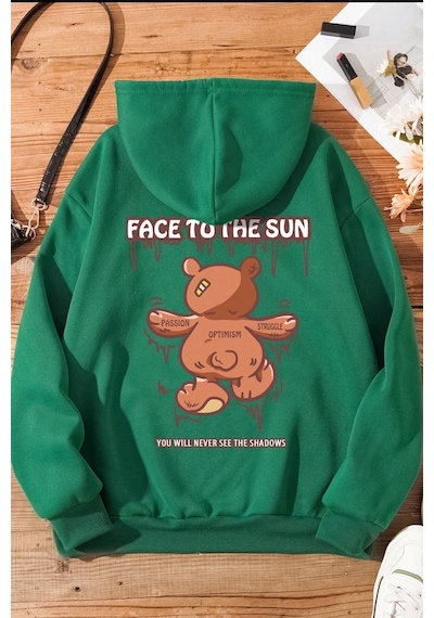 Uyguntarz Unisex Face To The Sun Baskılı Sweatshirt Yeşil