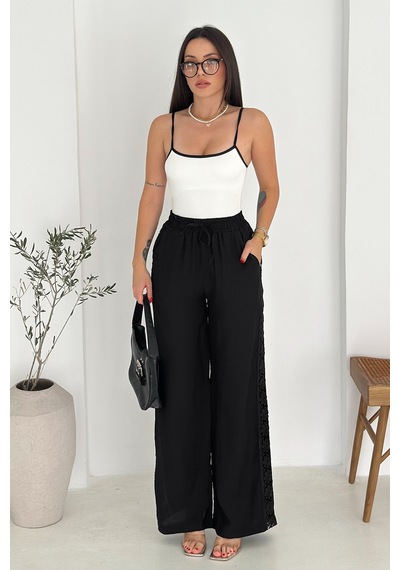 Noa & Noa Kadın Yanları Dantel Astarlı Şortlu Pantolon Hafif & Feminen Stil Siyah