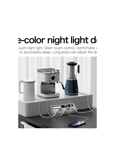 5 Li Akım Korumalı Priz 2500w 2 Usb + 2 Type-c Hızlı Şarj Led Gece Lambalı Dokunmatik Beyaz 0-2