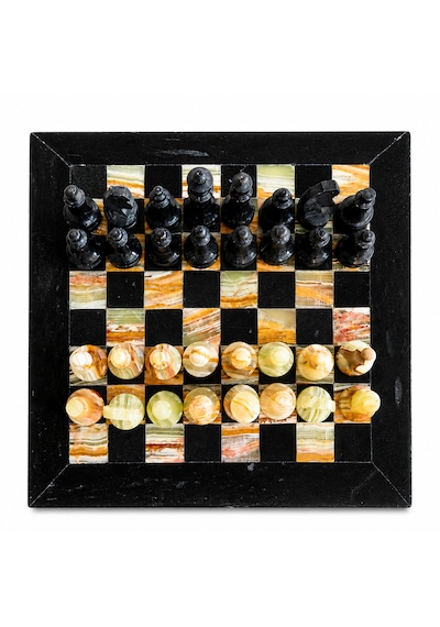 El Yapımı Siyah & Yeşil Oniks Doğal Taş Satranç Takımı 20x20 Cm 8 İnç Dekoratif Mermer Satranç Seti Hediyelik Premium Satranç