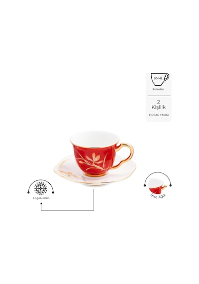 Berin 2'li Kahve Fincan Takımı Kırmızı 90 ml