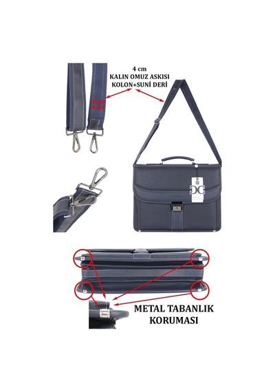 Case Club El Omuz Çantası & Laptop Bölmeli Evrak Çantası 15,6 İnç Kilit Mekanizmalı Lacivert