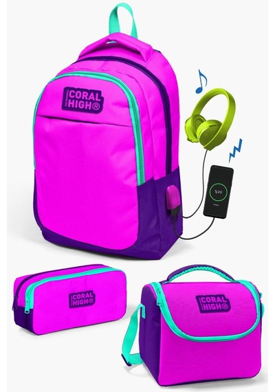 Coral High Kids Pembe Mor Usb'li 3 Lü Okul Çanta Seti Set0124314 Çok Renkli