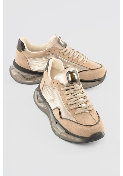 Mubiano Kadın Süet Sneaker Anorak Detaylı Kalın Tabanlı Mora Vizon Vizon