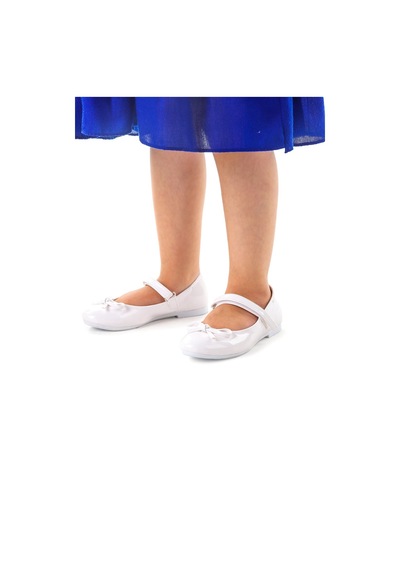 Kiko Kids Fiyonklu Cırtlı Kız Çocuk Babet Ayakkabı 201 Rugan Beyaz 001
