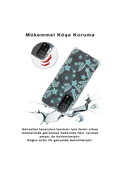 Xiaomi Redmi 10a Köşe Korumalı Antişok Kapak Floral Su Yeşili Tasarımlı Şeffaf Silikon Kılıf