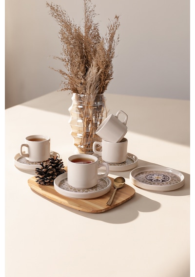 Keramika Timeless Brown Stackable Çay Takımı 8 Parça 4 Kişilik 21973 Krem