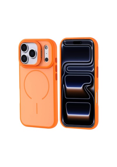 Zore İphone 17 Pro Kılıf M-safe Şarj Özellikli Kamera Standlı Ogaa Notron Kapak - Turuncu