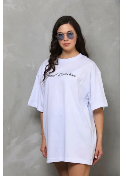 Dogutrend Baskılı T-shirt Kısa Kol Bisiklet Yaka Regular Rahat Kalıp Günlük Tişört - Beyaz