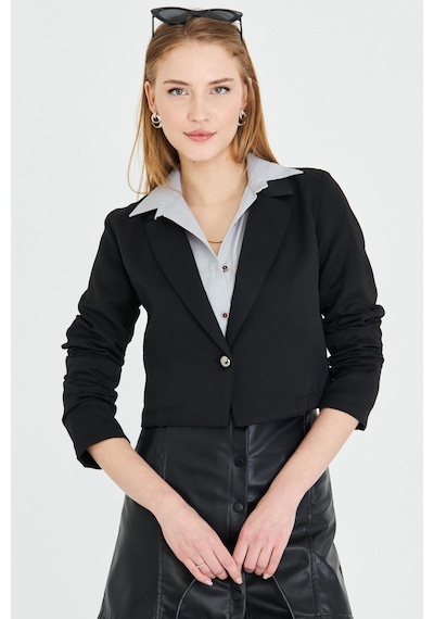 Armonika Kadın Siyah Tek Düğmeli Crop Ceket Arm-23y001064
