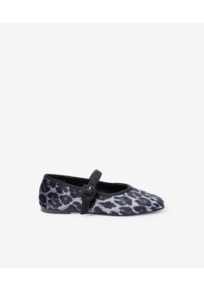 Yargıcı Leopar Baskılı Kadife Mary Jane Babet 26kkay4012x 005 Gri