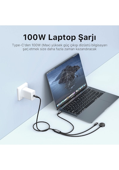 Bix BXA3W1 100 W Type-c Lightning Şarj Kablosu