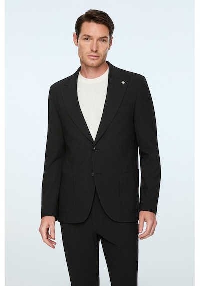 Morven Erkek Siyah Poliviskon Trend Pitikare Slim Fit Sivri Yaka Takım Elbise 26ms001032001 Siyah