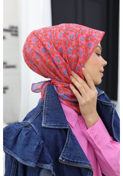 Silk Home Soft Eşarp 73077-09 Parlak Turuncu, Gök Mavi, Pembe