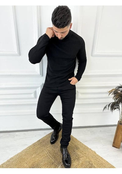 Elku Moda Kazak Naturel Pamuk Triko Boğazlı Balıkçı Yaka Kazak Siyah Elku Moda Kazak Naturel Pamuk Triko Boğazlı Balıkçı Yaka Kazak Siyah