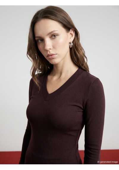 Dilvin 33286 Sıcak Tutan V Yaka Bra-free Top K.mürdüm