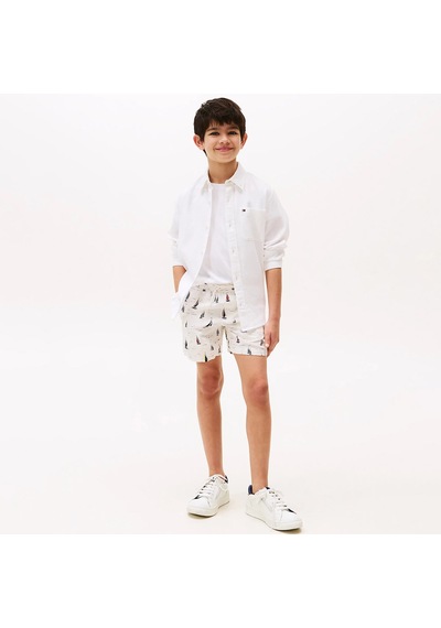 Tommy Hilfiger Print Linen Çocuk Beyaz Mayo Kb0kb09478 Beyaz