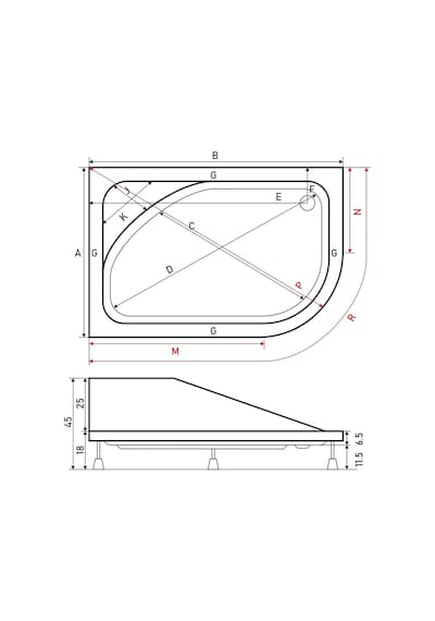 Shower 80X120 Asimetrik Oval Oturmalı Duş Teknesi