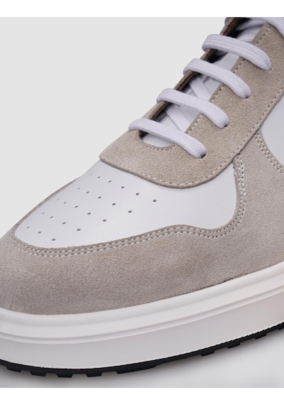 %100 Hakiki Deri Beyaz - Bej Süet Bağcıklı Erkek Sneaker-beyaz Beyaz